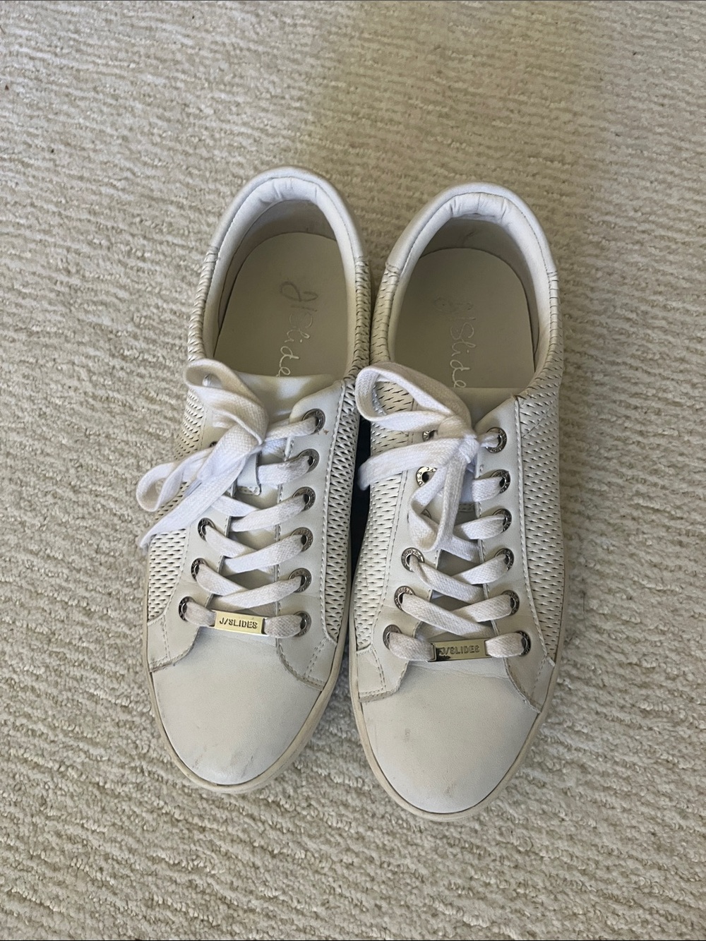 J Slides White Perforated Leather Lace-Up Sneakers